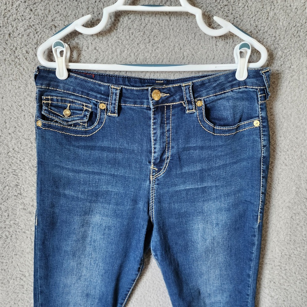 True Religion Halle Super Skinny Jeans Womens 32 Blue High Rise Contrast Stitch - Picture 2 of 16